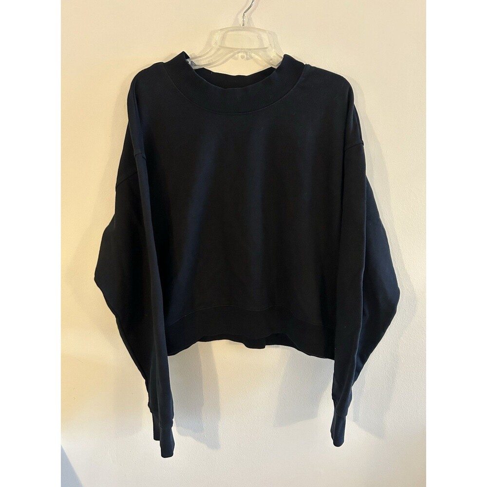 Good American Heavyweight Boyfriend Black Cropped Crewneck Sweater Size 5